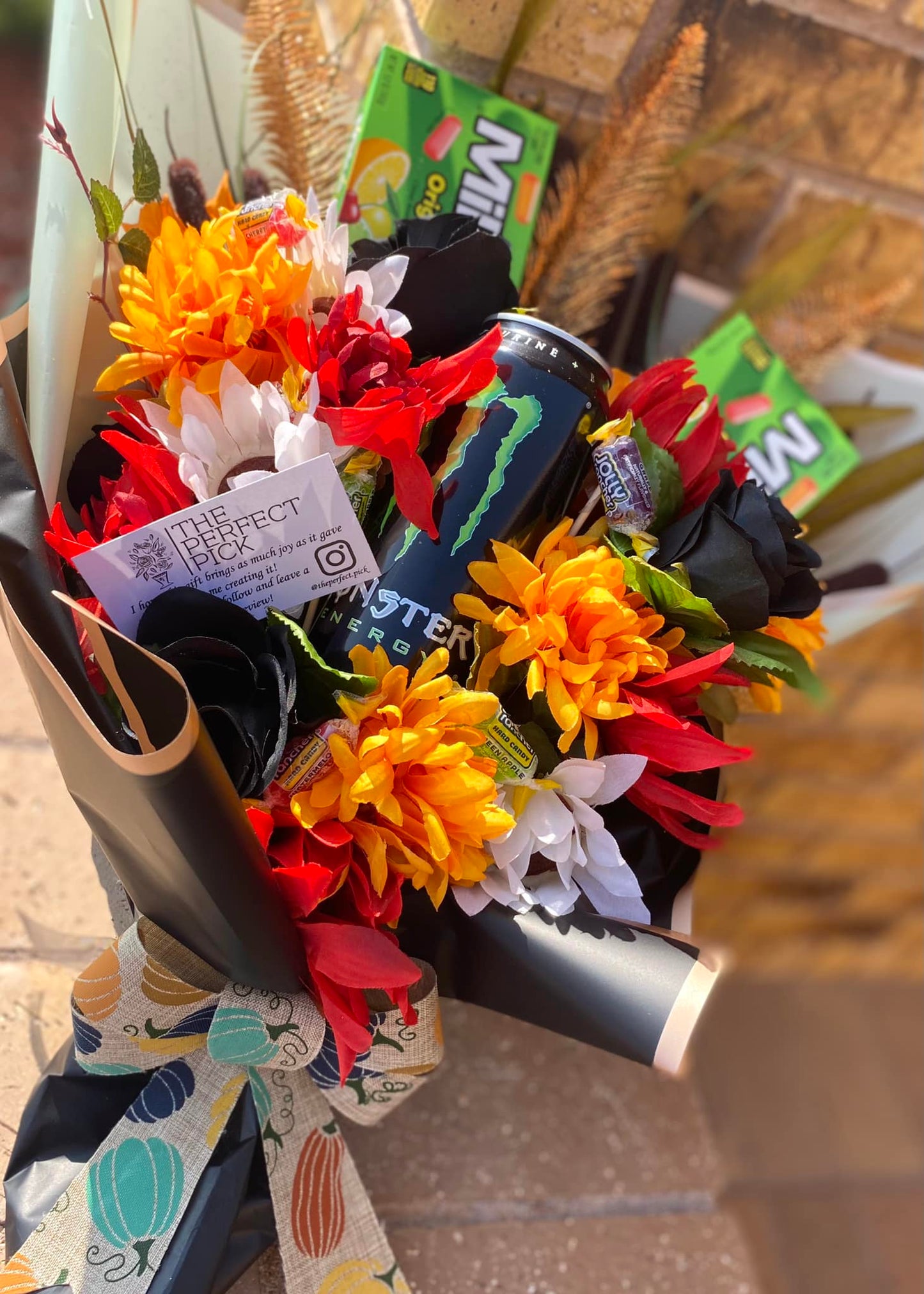 Energy drink and candy bouquet